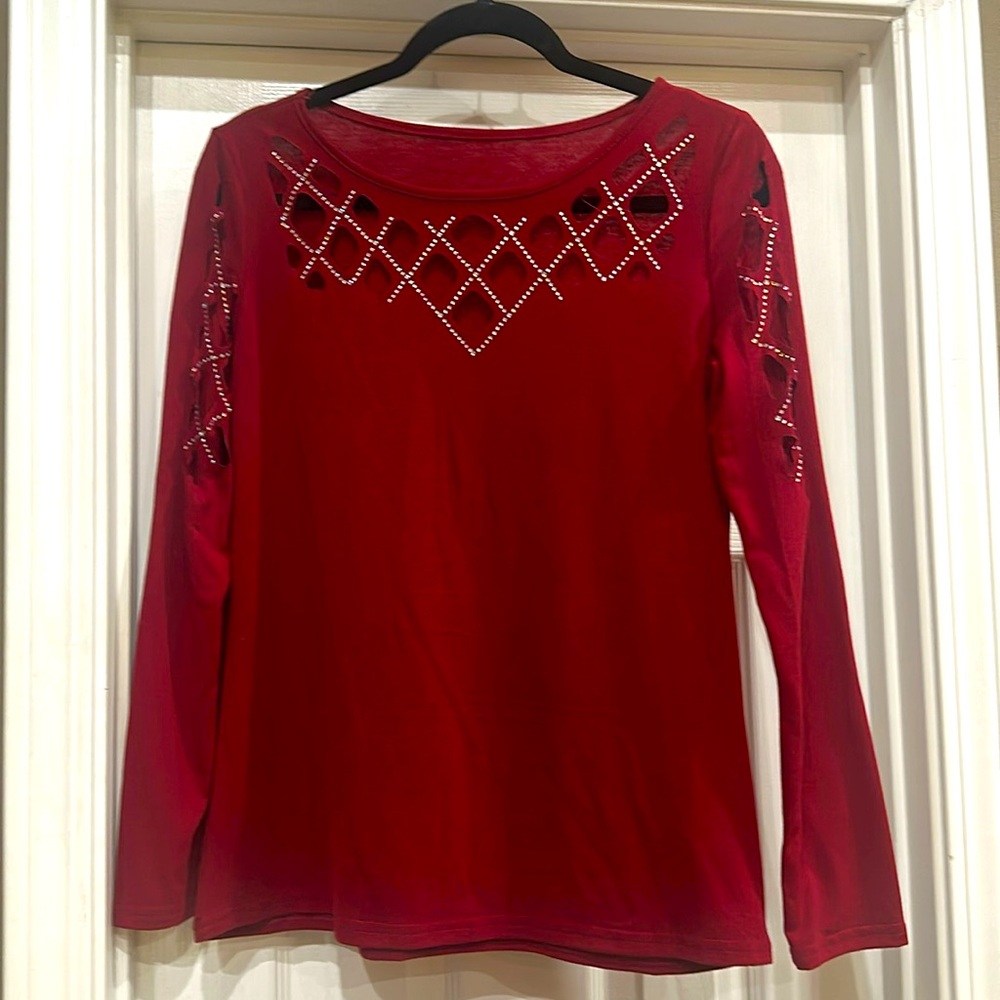 Cute, embellished, cutout top- like new.